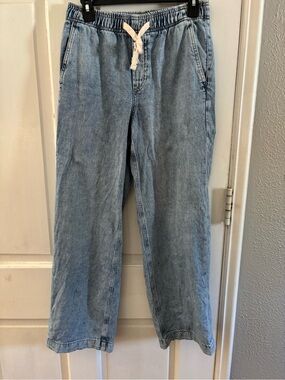 GAP Women's High-Rise Wide-Leg Blue Denim Jeans Drawstring Pockets XS